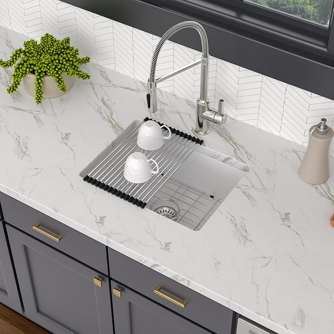 22x17 Inch Granite Composite Kitchen Sink - 22"x17" Undermount White Wet Bar Sink Granite Composite Quartz Classic Under Counter Ledge Single Bowl Sink Basin, LOF-GC22179