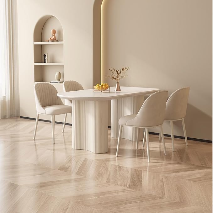 Guyii Dining Table Set with 6 Chairs, Modern Kitchen Table Set, Indoor Dining Table for Kitchen, Bar, Living Room, Breakfast Nook, Small Space, White