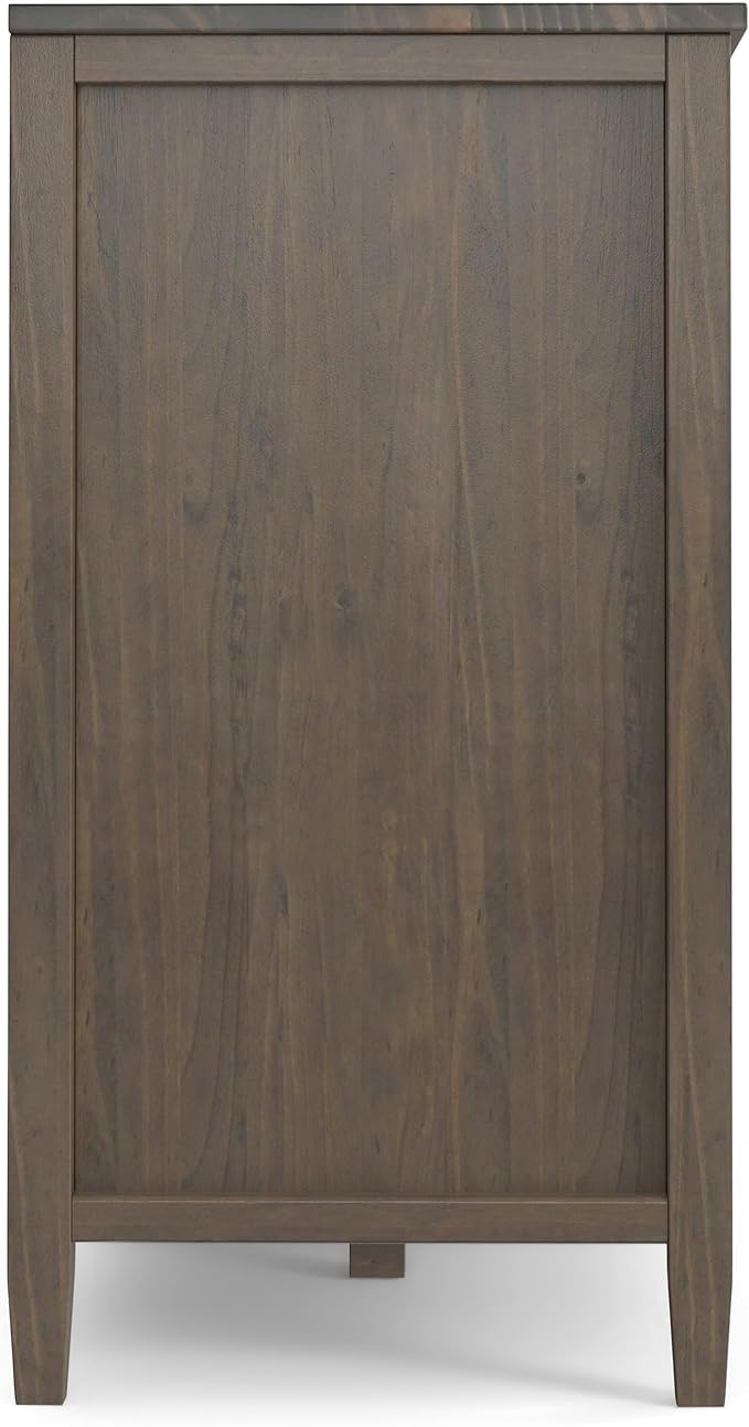 SIMPLIHOME Ela Storage Cabinet - 60 inch Wide Solid Wood 3-Shelf Wide Storage Cabinet in Smoky Brown, Transitional Accent Cabinet for Living Room or Entryway with Shaker Style Doors and Shelves