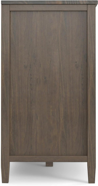 SIMPLIHOME Ela Storage Cabinet - 60 inch Wide Solid Wood 3-Shelf Wide Storage Cabinet in Smoky Brown, Transitional Accent Cabinet for Living Room or Entryway with Shaker Style Doors and Shelves