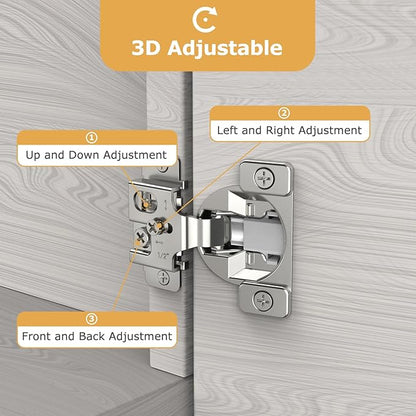 Furniware 2 Pieces 1/2 in Overlay Soft Close Concealed Hinge for Face Frame Door, 105° Open Angle Concealed Stainless Steel Hinges for Face Frame Door, Soft Close Cabinet Hinge Satin Nickel