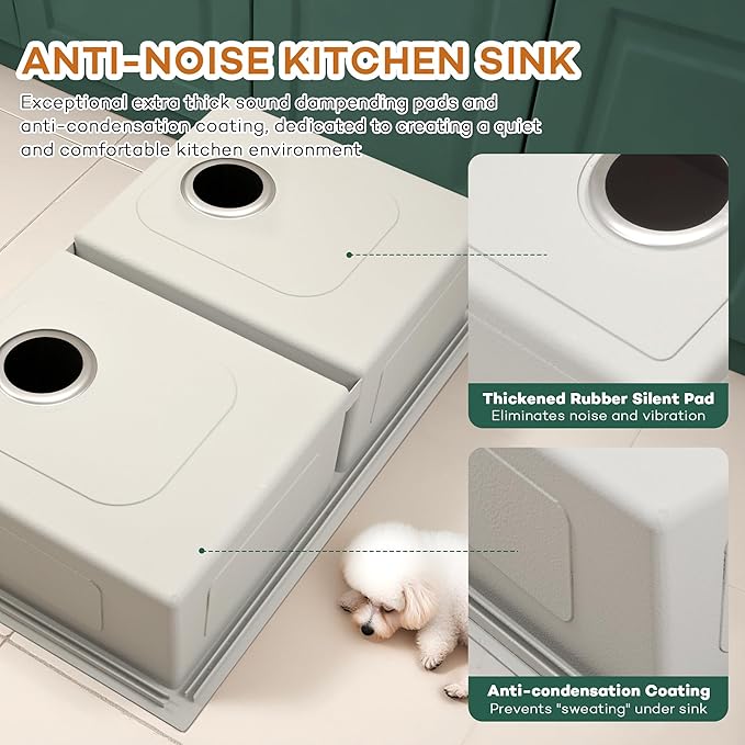Rhbamoa Double Bowl Drop In Kitchen Sink 33x22,16-Gauge T304 Stainless Steel Topmount Kitchen Sink,50/50 Double Bowl Kitchen Sinks,Deep Sinks with All Accessories, Brushed Finish