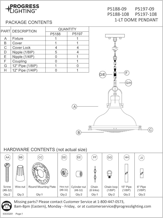 Progress Lighting 1-Light Fresnel Glass Coastal Pendant Light, Fresnel Lens Collection , Indoor, P5188-09, Brushed Nickel