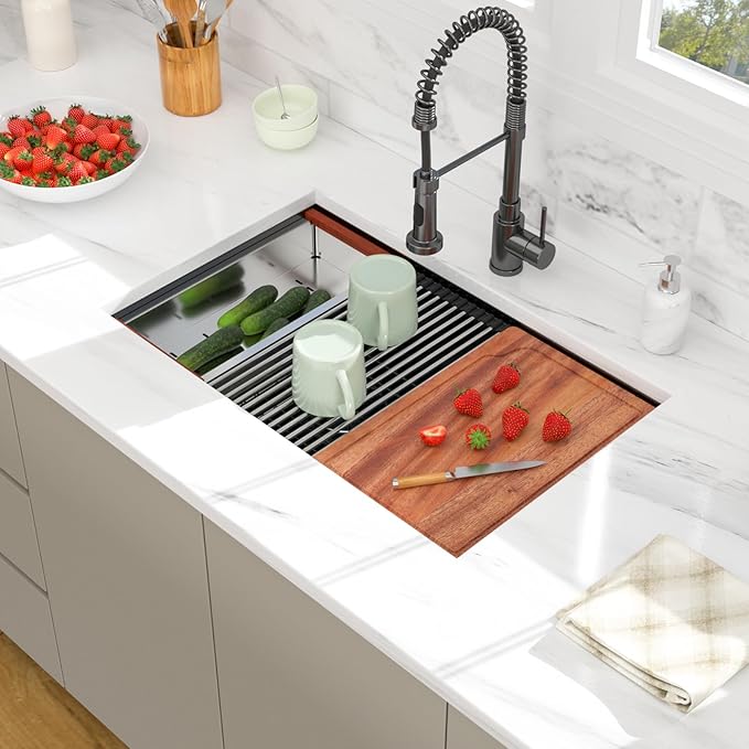 30 Black Undermount Kitchen Sink - 30x19 Gunmetal Black Double Bowl Kitchen Sinks Workstation 16 Gauge Stainless Steel Sink Low Divide Double Basin 60/40