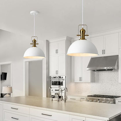 12 Inch Sandy White Farmhouse Pendant Lights for Kitchen Island Industrial Adjustable Height Vintage Dome Hanging Light Fixtures for Barn,Dining Room 3 Packs