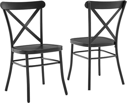 Crosley Furniture Camille Metal X Back Café Dining Chairs Set of 2, Matte Black