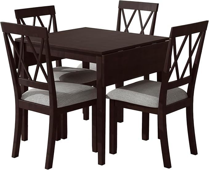 Ball & Cast 5-Piece Farmhouse Drop Leaf Folding Dining Table with Chairs, 29.57"~45.67" Extendable Table w/4pcs Backrest Dining-Chair, Foldable Kitchen Breakfast Set for 4,Space Saving,Espresso