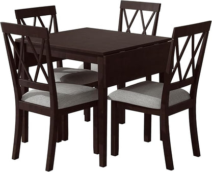 Ball & Cast 5-Piece Farmhouse Drop Leaf Folding Dining Table with Chairs, 29.57"~45.67" Extendable Table w/4pcs Backrest Dining-Chair, Foldable Kitchen Breakfast Set for 4,Space Saving,Espresso