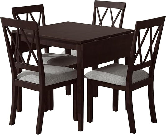 Ball & Cast 5-Piece Farmhouse Drop Leaf Folding Dining Table with Chairs, 29.57"~45.67" Extendable Table w/4pcs Backrest Dining-Chair, Foldable Kitchen Breakfast Set for 4,Space Saving,Espresso