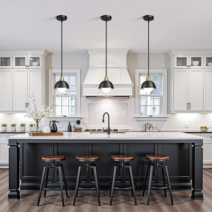 Industrial Kitchen Pendant Light Fixtures: 6 Inch Metal Modern Chandelier - Adjustable Farmhouse Black and Gold Pendant Lighting for Kitchen Living Room Bedroom