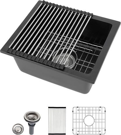 Dcolora Undermount Quartz Composite Prep Sink, 18"x16" Single Bowl Wet Bar Sink, Matte Black Small Kitchen Sink for Island & Bar, Farmhouse Design, #DC-GU7746