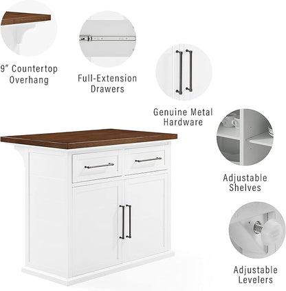 Crosley Furniture Bartlett Kitchen Island with Wood Top and X-Back Stools, White/Black