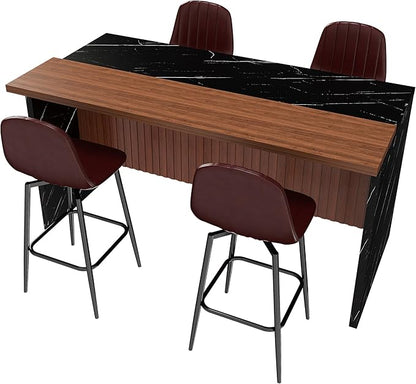 Modern Kitchen Island Set: 63-inch Multi-Functional Dining Table with 4 Stools - Black Marble Look & Adjustable LED Lighting for Open Concept Spaces & Family Gatherings