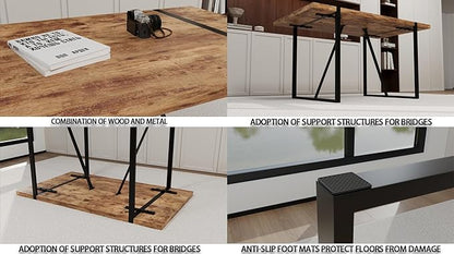 55" Stain-Resistant Dining Table, Kitchen Table with Metal Legs, Dinner Tables with Stable Frame for Dining Room & Living Space, Wood