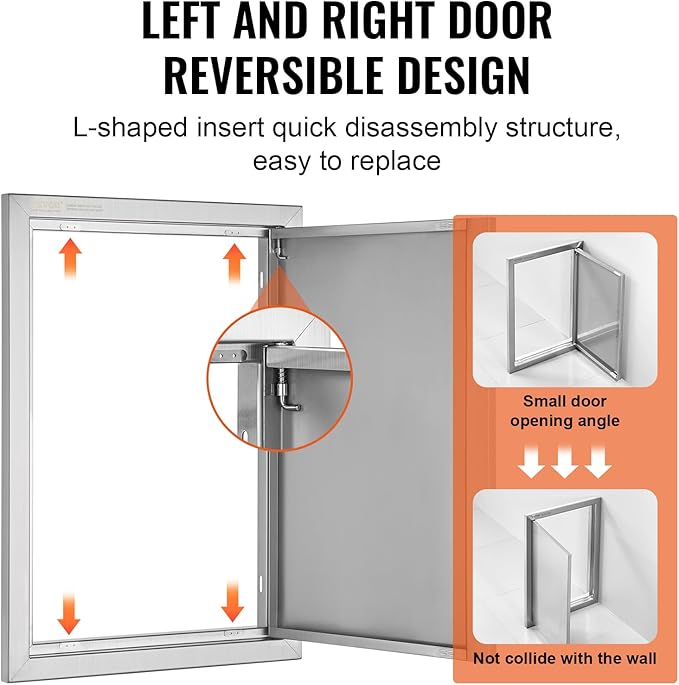 VEVOR BBQ Access Door, 17W x 24H Inch Single Outdoor Kitchen, Stainless Steel Flush Mount, Wall Vertical with Recessed Handle, for BBQ Island, Grilling Station, Outside Cabinet