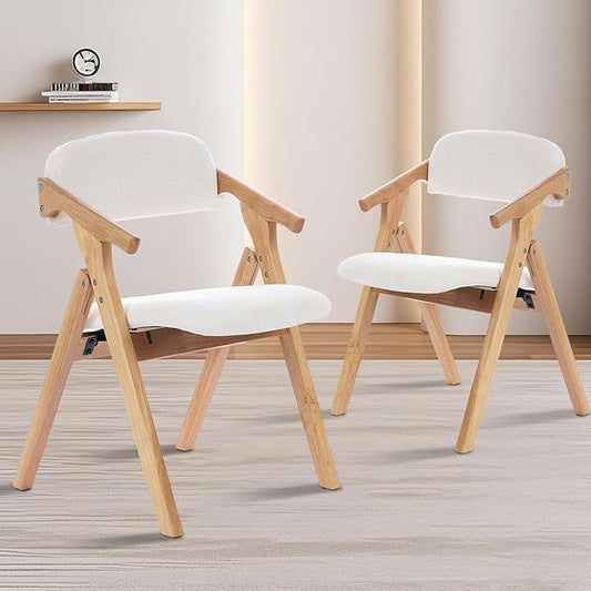 Folding Chairs with Padded Seats,Wooden Stackable Dining Chair,Easy to Store Foldable Dining Chairs for Kitchen, Living Room, Wedding Party Picnic (White)