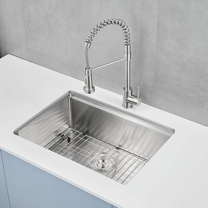 MENATT 25 Inch Undermount Workstation Kitchen Sink, 25"×18" Stainless Steel Single Bowl Undermount Handmade Kitchen Sink with Cutting Board and Colander, D25"XW18"XH9"