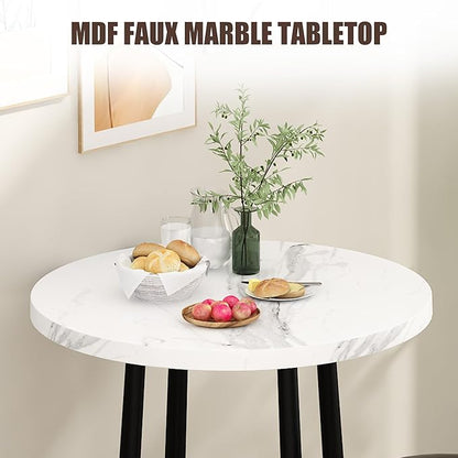 Recaceik Pub Table and Chairs Set of 2, 24" Dining Table Set with 2 PU Leather Upholstered Stools, 3-Piece Round Small Space Kitchen Table Pub Table Set for Apartment Dining Room, Living Room, White