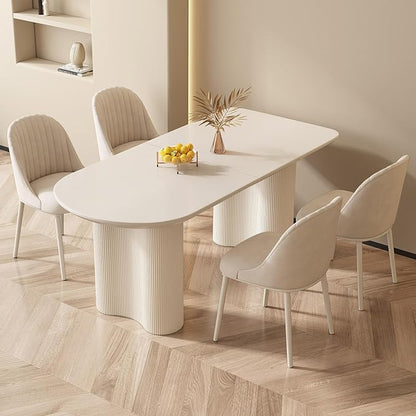 Guyii Dining Table Set with 4 Chairs, Modern Kitchen Table Set, Indoor Dining Table for Kitchen, Bar, Living Room, Breakfast Nook, Small Space, Cream White