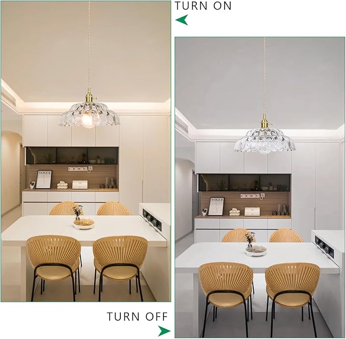 Glass Pendant Light Vintage Light Fixtures, Clear Glass Pendant Lights Kitchen Island, Hanging Pendant Lights with Brass Gold Metal for Dining Room Bedroom Foyer Entryway Hallway