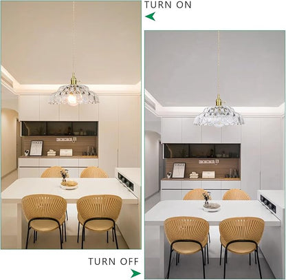 Glass Pendant Light Vintage Light Fixtures, Clear Glass Pendant Lights Kitchen Island, Hanging Pendant Lights with Brass Gold Metal for Dining Room Bedroom Foyer Entryway Hallway