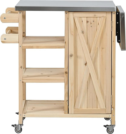 JIJIWANG 33.4" Foldable Outdoor Kitchen Island Patio Kitchen Island Outdoor Kitchen Cart Portable Prep Station with Lockable Wheels, Storage Cabinet and Towel Rack for Patio and Outdoor Natural