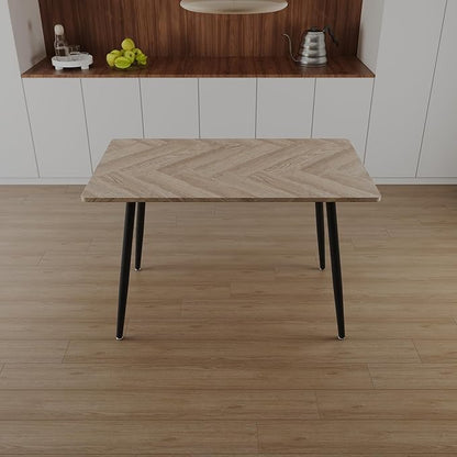47" Waterproof MDF Dining Table, Island Table with Metal Legs, Rustic Dining Tables with Non-Slip Pads for Kitchen & Family Gatherings, Wood