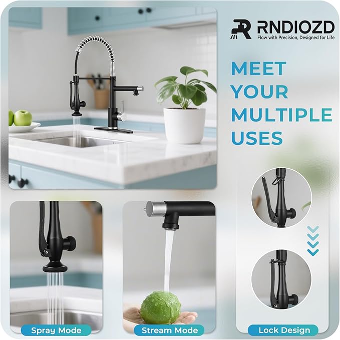 Kitchen Faucet with Pull Down Sprayer - Brushed Nickel Single Handle Commercial Kitchen Faucets, 2-Spout Stainless Steel Spring Pull Out Kitchen Sink Faucet 1/3 Hole with Deck Plate
