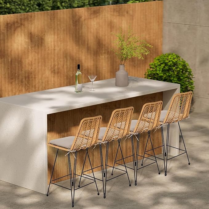 IDZO Rattan Counter Height Bar Stools, 36.5" Tall, 400lbs Capacity, Durable Steel Frame, Plush Cushions, Use for Outdoor & Indoor, Ideal for Kitchen Island & Bar, Stylish Bar Stools Set of 2