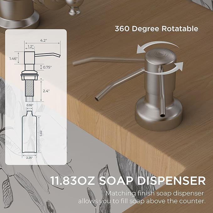 FORIOUS Vintage Kitchen Faucet with Soap Dispenser and Pull Down Sprayer, Brushed Nickel High Arc Single Handle Stainless Steel Classic Sink Faucet for Farmhouse Camper Rv Bar, Fit for 1 or 3 Hole