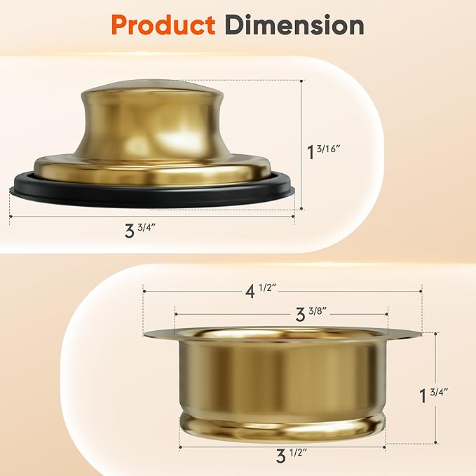 Kitchen Sink Brass Garbage Disposal Flange and Stopper, Fit 3-1/2 Inch Standard Sink Drain Hole,Kitchen Sink Replacement Accessories,Sink Garbage Disposer Kit (Gold)
