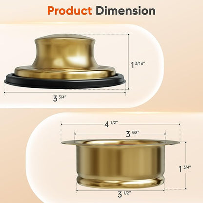 Kitchen Sink Brass Garbage Disposal Flange and Stopper, Fit 3-1/2 Inch Standard Sink Drain Hole,Kitchen Sink Replacement Accessories,Sink Garbage Disposer Kit (Gold)