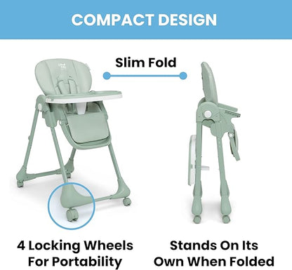 Little Folks by Delta Children 2-in-1 SlimFold High Chair for Babies and Toddlers, Sage Green