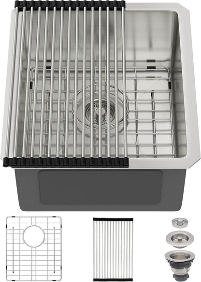 15 Undermount Kitchen Sink 15"x17"x8" Single Bowl 16 Gauge Stainless Steel Under Counter Single Bowl Kitchen Sinks Basin with Drain Strainer