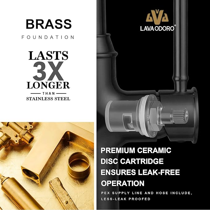 Lava Odoro Oil Rubbed Bronze Kitchen Faucet with Pull Down Sprayer, Single Hole Kitchen Sink Faucet, Single Handle Kitchen Faucet with 3-Function Magnetic Sprayer, Deck Plate Included, KF421-ORB-M