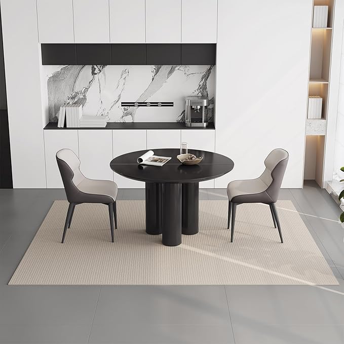 Guyii 46.06" Black Dining Table, Modern Round Kitchen Table, Indoor End Table for Kitchen, Bar, Living Room, Small Space, Easy Assembly, Table Only