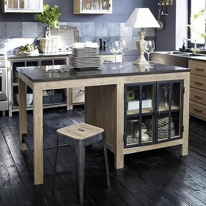 Island Table Farmhouse Kitchen Island with Cabinet Stone Top Wood Frame Freestanding Prep Table(Medium)