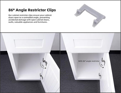 (Decobasics ONLY) Cabinet Restrictor Clips (50 Pack)- 86° Degree Angle Cabinet Door Hinge Restrictor Clip for Soft Close Hinge-90° Opening Kitchen Soft Close Cabinet Hinges Restraints Restriction Clip