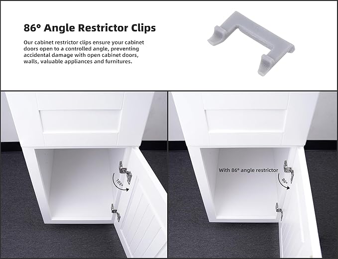 (Decobasics ONLY) Cabinet Restrictor Clips (40 Pack)- 86° Degree Angle Cabinet Door Hinge Restrictor Clip for Soft Close Hinge-90° Opening Kitchen Soft Close Cabinet Hinges Restraints Restriction Clip