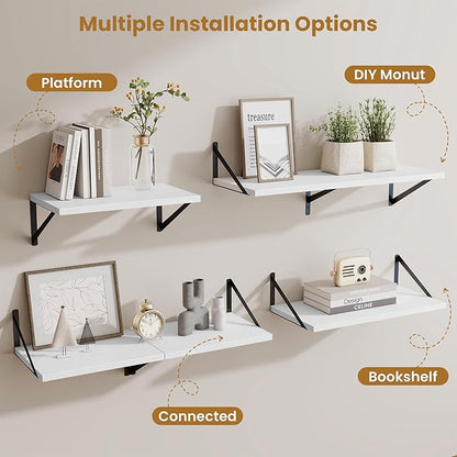 Acovy Deep Floating Shelves for Wall,30" Wx10 D Wood Floating Shelf Set of 2,Sturdy Metal Bracket Wide Display & Storage,Wall Mounted Hanging Floating Shelves for Living Room,Bedroom,Kitchen,White