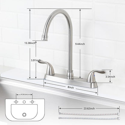 Brushed Nickel Kitchen Sink Faucet, 2 Handle 3 Hole Kitchen Faucet Without Sprayer, High Arc Swivel Spout Stainless Steel Sink Faucet for Rv Camper