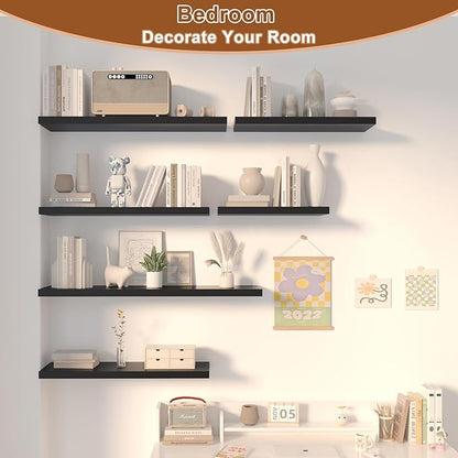 40 Inch Floating Shelf 1 Pack Large Floating Shelves for Wall No Drilling Accessories Included Deep Wall Shelves for Living Room Kitchen Farmhouse 40" W x 12" D x 1.2" Black