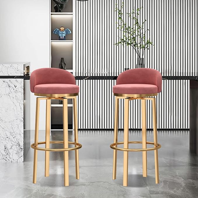 Swivel Stools Gold Metal Leg Height stools with Back High Dining Chairs for Home Kitchen Island-Grey 2 Pcs-25.6in Sitting (Pink 2 Pcs)