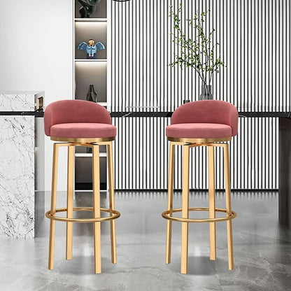 Swivel Stools Gold Metal Leg Height stools with Back High Dining Chairs for Home Kitchen Island-Grey 2 Pcs-25.6in Sitting (Pink 2 Pcs)