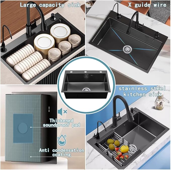21.7 x 17.7 Inch Black Drop In Kitchen Sink,Stainless Steel Topmount Single Bowl Sink,Large Capacity Utility Workstation Sink With Soap dispenser & Drain Basket