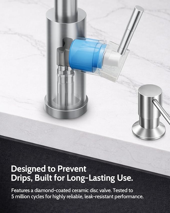 LUFEIDRA Kitchen Faucet with Pull Down Sprayer and Soap Dispenser, High Arc Spring 304 Stainless Steel Single Handle 1 or 3 Hole 2 Mode for Farmhouse RV Camper Laundry Wet Bar (Brushed Nickel)