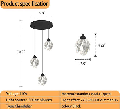 Black Pendant Light Dimmable LED 3-Light Modern Pendant Light Kitchen Island Dining Room Bar