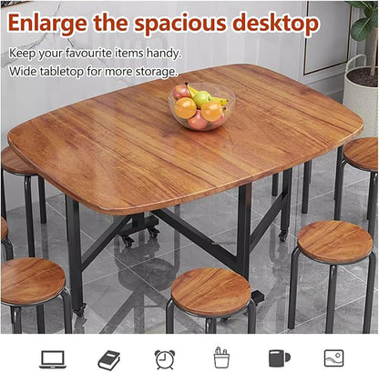 47.2×27.6in/31.5in Wooden Foldable Kitchen Table, Dual Drop Leaf Dinette Table for 4-8 People, Extendable Folding Kitchen Table for Small Spaces, Dining Room, Dinner, Dinette, Living Room, Apartment(3
