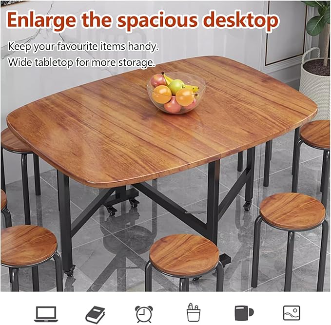 47.2×27.6in/31.5in Wooden Foldable Kitchen Table, Dual Drop Leaf Dinette Table for 4-8 People, Extendable Folding Kitchen Table for Small Spaces, Dining Room, Dinner, Dinette, Living Room, Apartment(4
