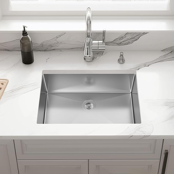 Kitchen Sink 28x18 Inch Undermount Kitchen Sink 16 Gauge Stainless Steel Sinks Single Bowl with Accessories Round Corners Handmade